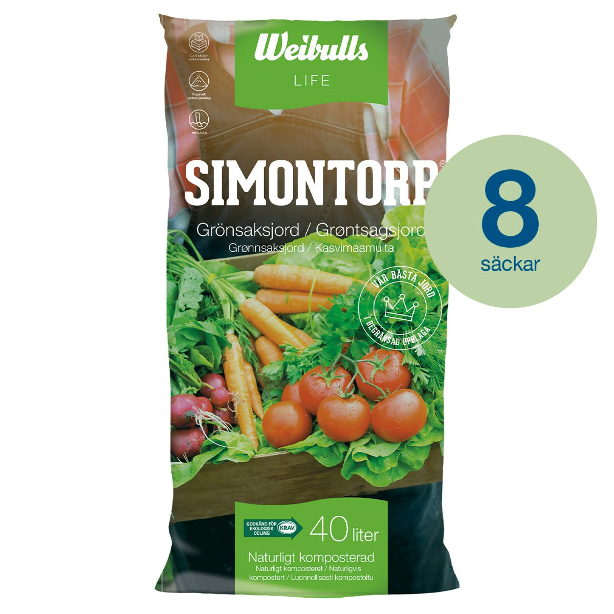 Simontorp Grönsaksjord KRAV 40l 8st säckar