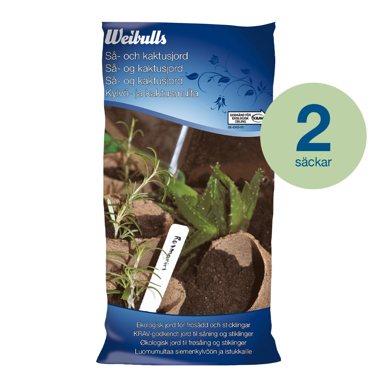 Weibulls Så och kaktusjord 18l KRAV 2-pack