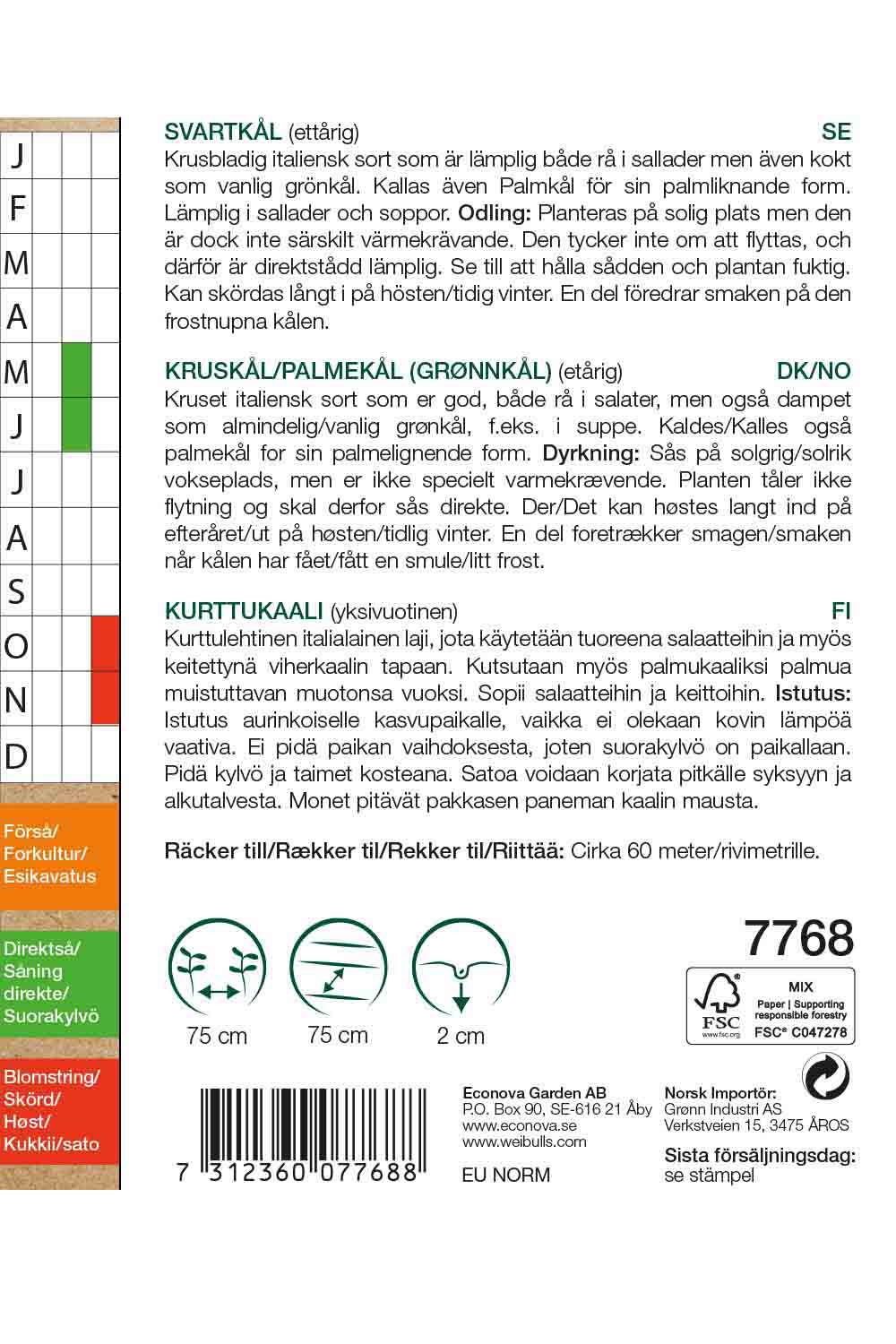 Weibulls Kål, svart/palm-  KRAV  'Nero di Toscana'