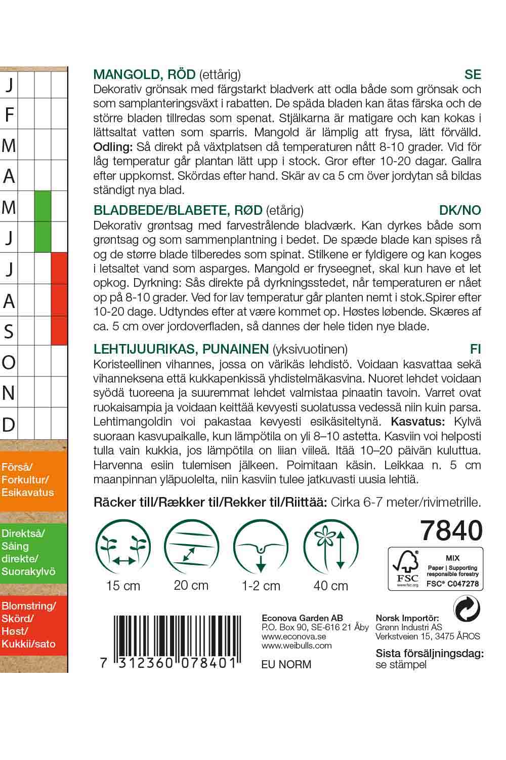 Weibulls Mangold, röd KRAV 'Rhubarb Chard'