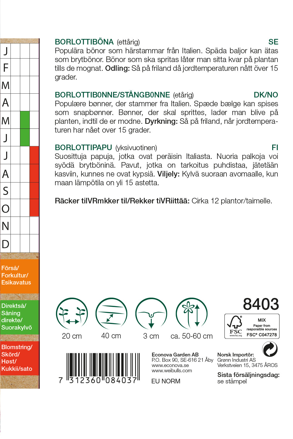 Weibulls Böna, borlotti- KRAV  'Borlotto lingua di fuoco nano'