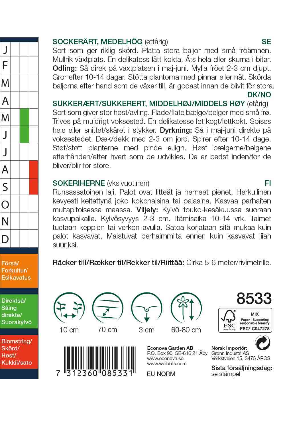 Weibulls Ärt, socker-, medelhög 'Oregon Sugar Pod'